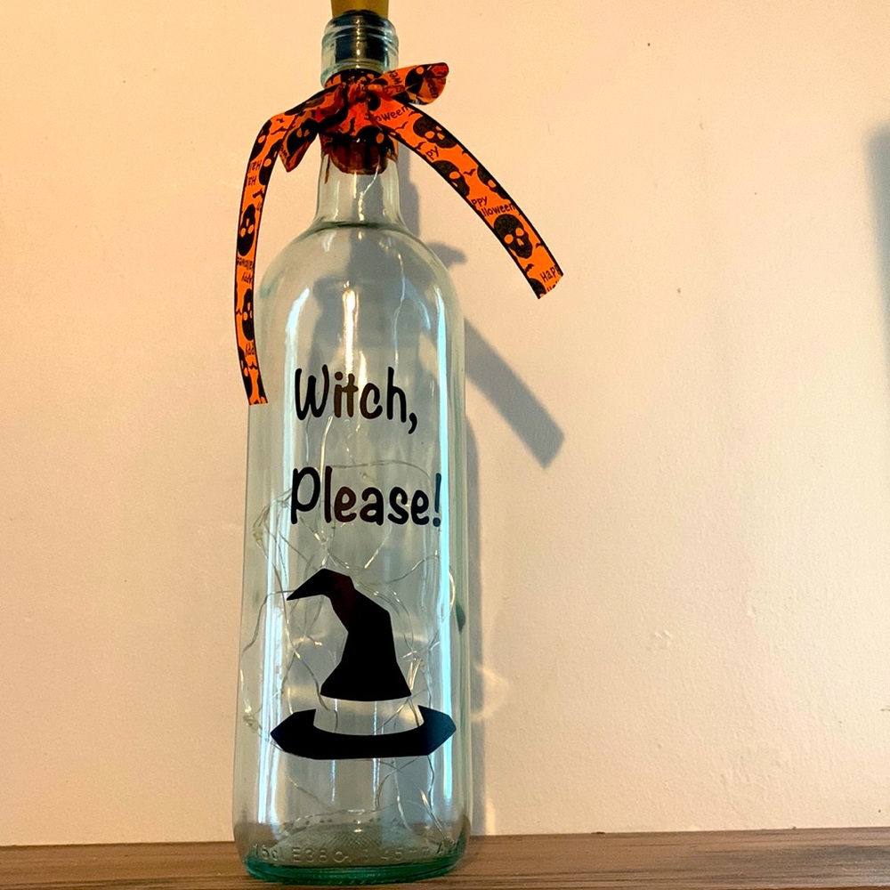 Handmade- ‘Witch Please’ Wine Bottle Lantern